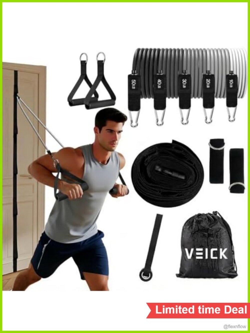Resistance Bands Set with Handles, Door Anchor, Ankle Straps for Home Gym